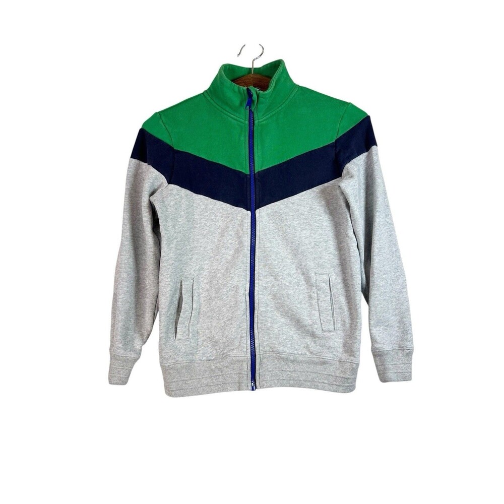 Boden Boys Colorblock Green Gray Blue Full Zip Sweater Size 11-12Y Outdoor